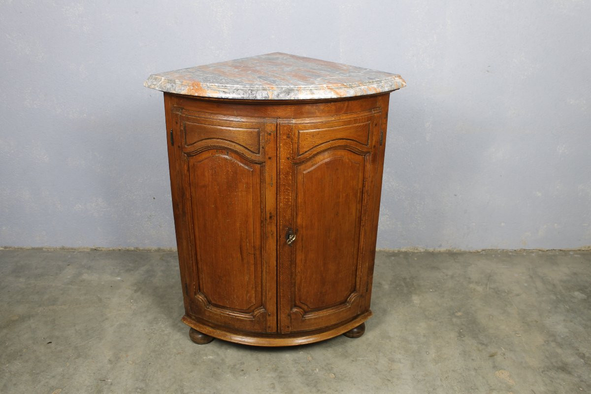 Encoignure galbée de style Louis XIV en bois massif avec dessus marbre époque 19ème-photo-3