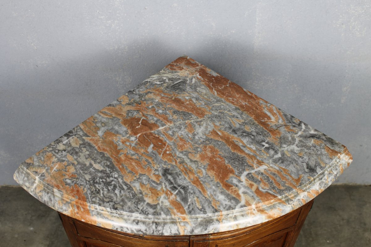 Encoignure galbée de style Louis XIV en bois massif avec dessus marbre époque 19ème-photo-2