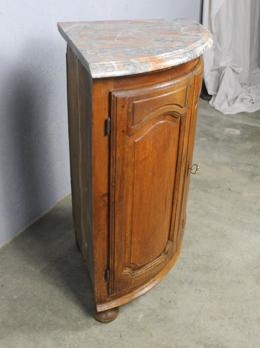 Encoignure galbée de style Louis XIV en bois massif avec dessus marbre époque 19ème-photo-4
