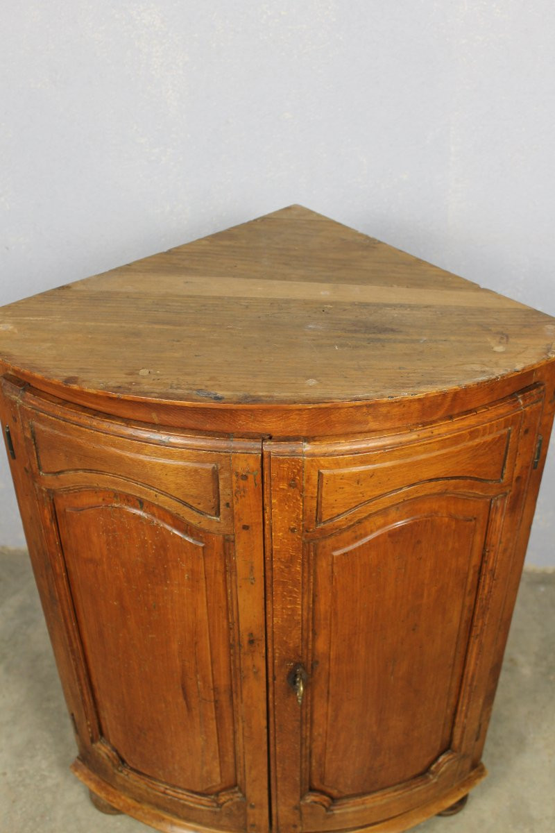 Encoignure galbée de style Louis XIV en bois massif avec dessus marbre époque 19ème-photo-7