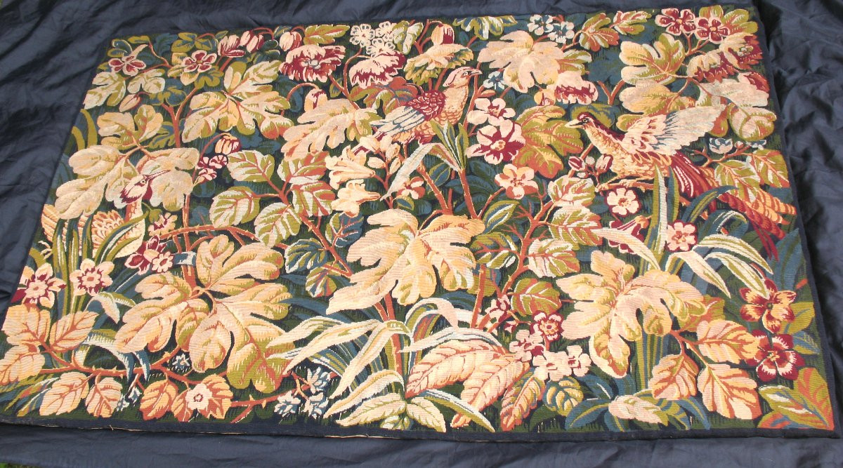 Tapisserie style Renaissance verdure aux oiseaux ép.  20ème  d : 183 x 119 cm-photo-2