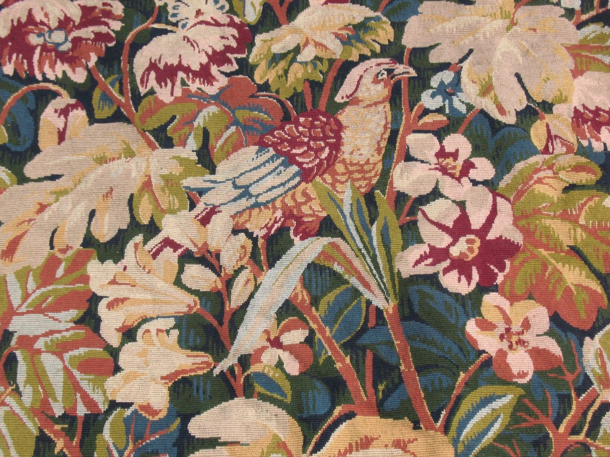 Tapisserie style Renaissance verdure aux oiseaux ép.  20ème  d : 183 x 119 cm-photo-4