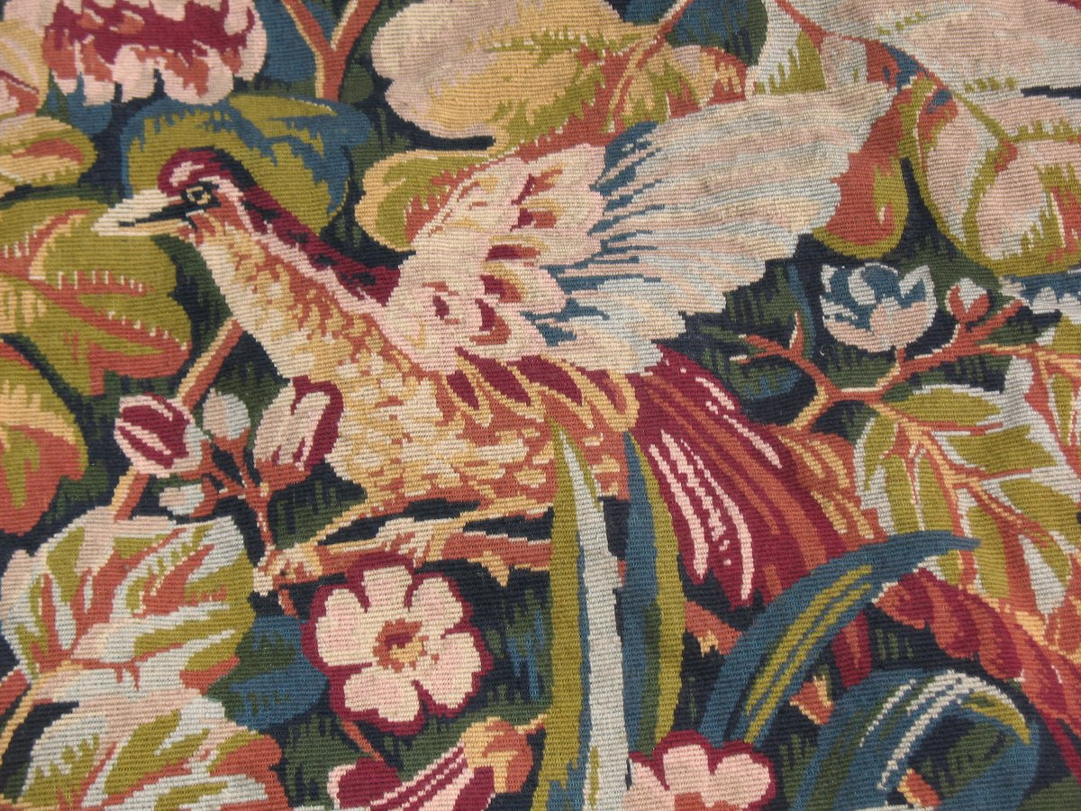 Tapisserie style Renaissance verdure aux oiseaux ép.  20ème  d : 183 x 119 cm-photo-3