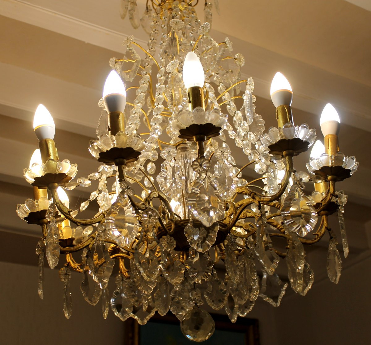 Bronze Chandelier With 12 Pendants Early 20th Century Period-photo-2