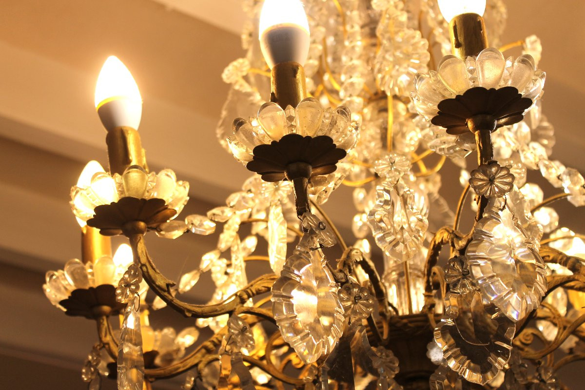 Bronze Chandelier With 12 Pendants Early 20th Century Period-photo-4