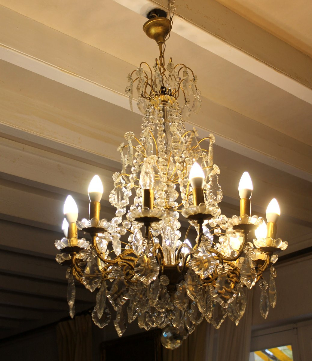 Bronze Chandelier With 12 Pendants Early 20th Century Period-photo-3