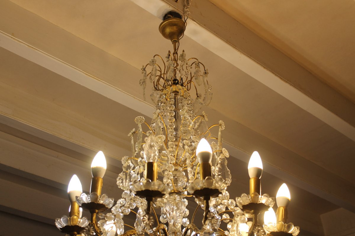 Bronze Chandelier With 12 Pendants Early 20th Century Period-photo-4