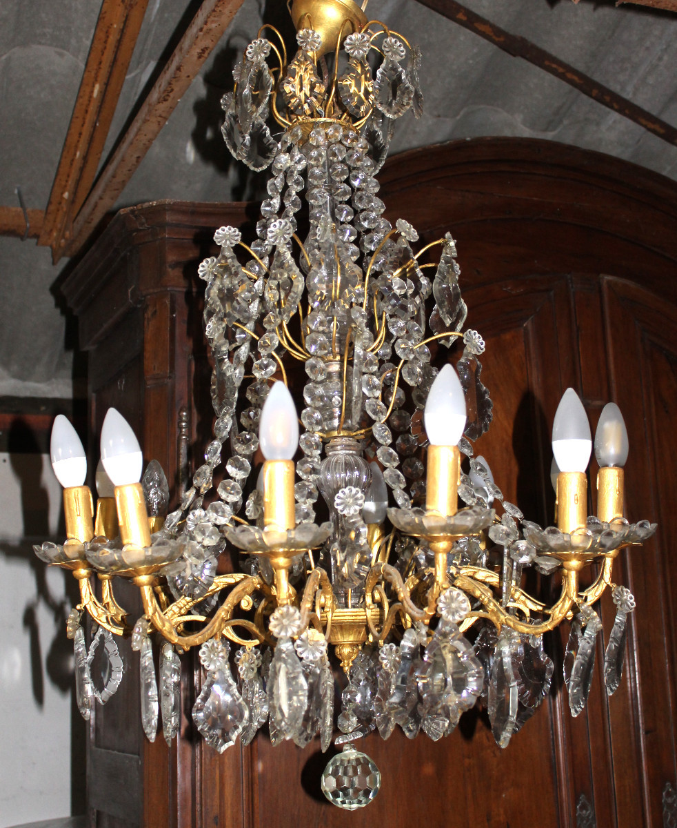 Bronze Chandelier With 12 Pendants Early 20th Century Period-photo-5