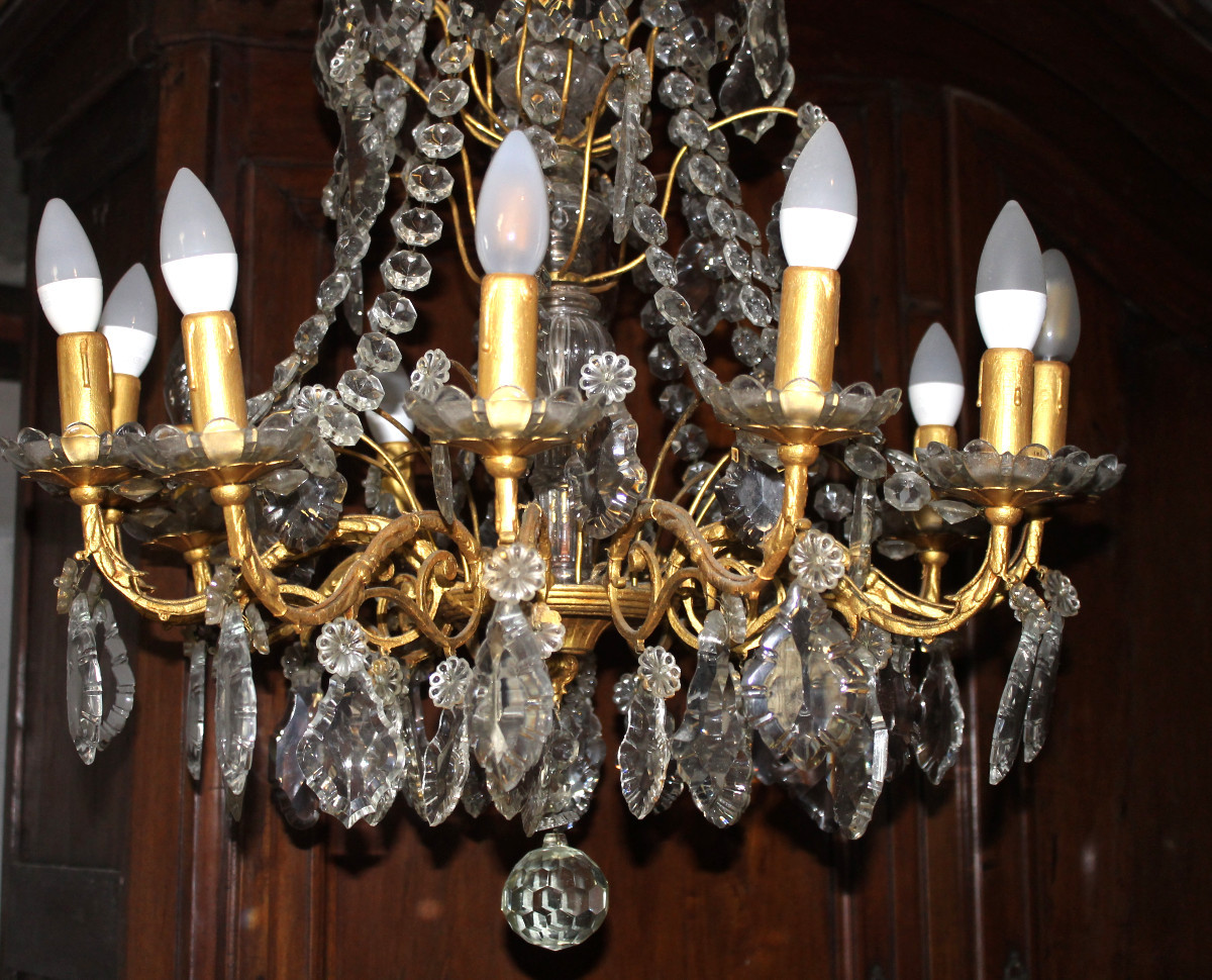 Bronze Chandelier With 12 Pendants Early 20th Century Period-photo-6