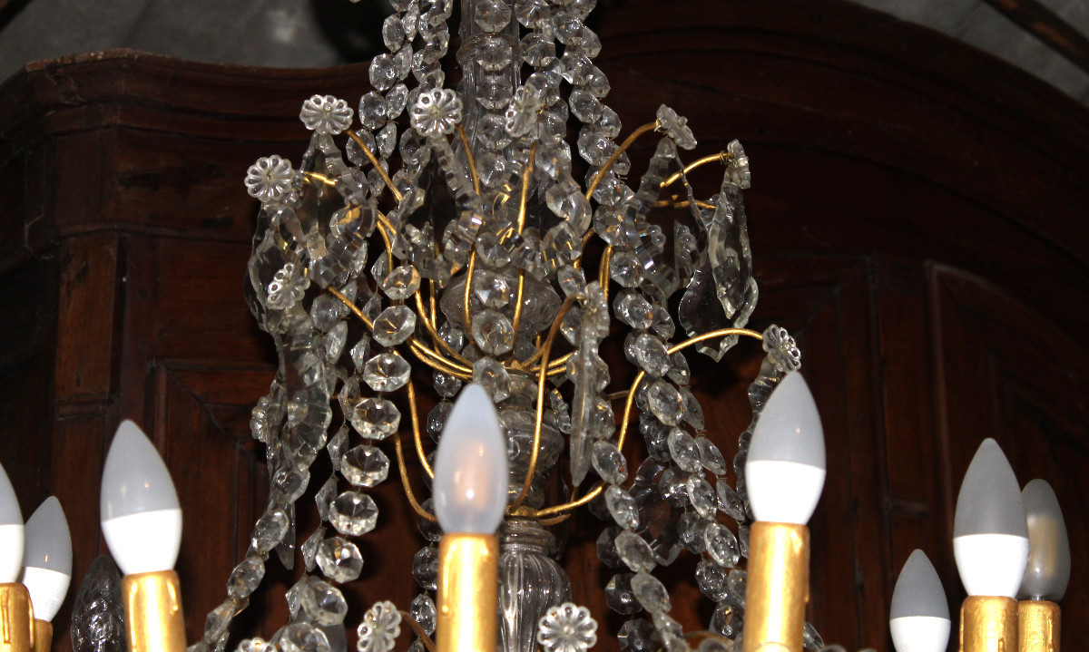 Bronze Chandelier With 12 Pendants Early 20th Century Period-photo-7