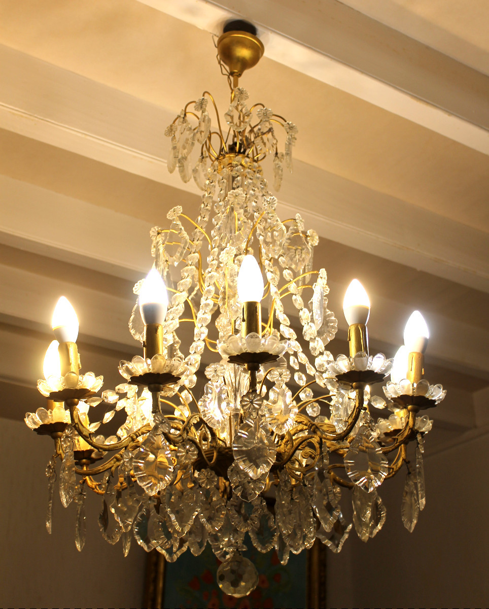 Bronze Chandelier With 12 Pendants Early 20th Century Period