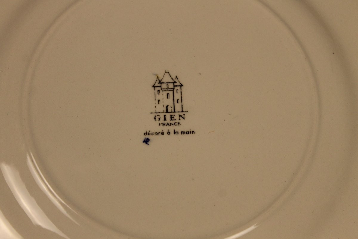 Service à dessert en faïence de Gien décor Renaissance italienne en bleu roi parfait état-photo-1