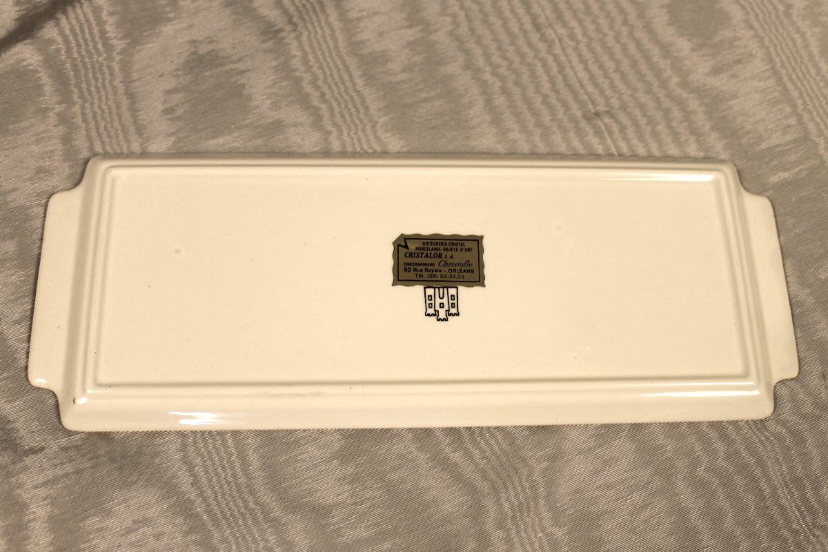 Service à dessert en faïence de Gien décor Renaissance italienne en bleu roi parfait état-photo-5