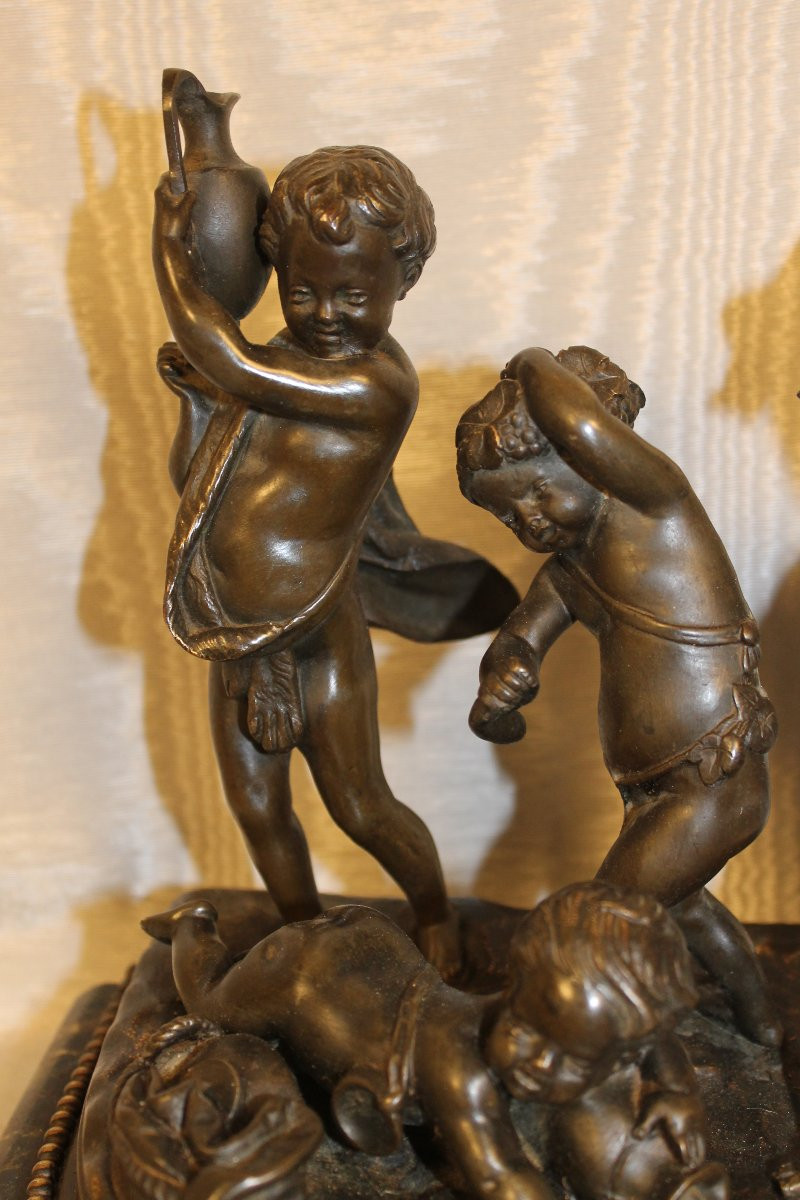 Bronze Group On Marble Base Sculpture By Clodion Putti Or Children And The Goat-photo-4