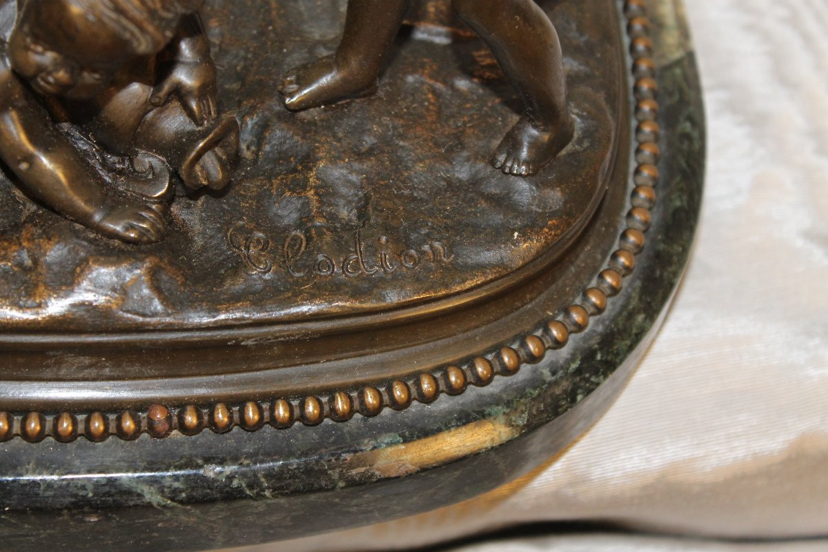 Bronze Group On Marble Base Sculpture By Clodion Putti Or Children And The Goat-photo-2
