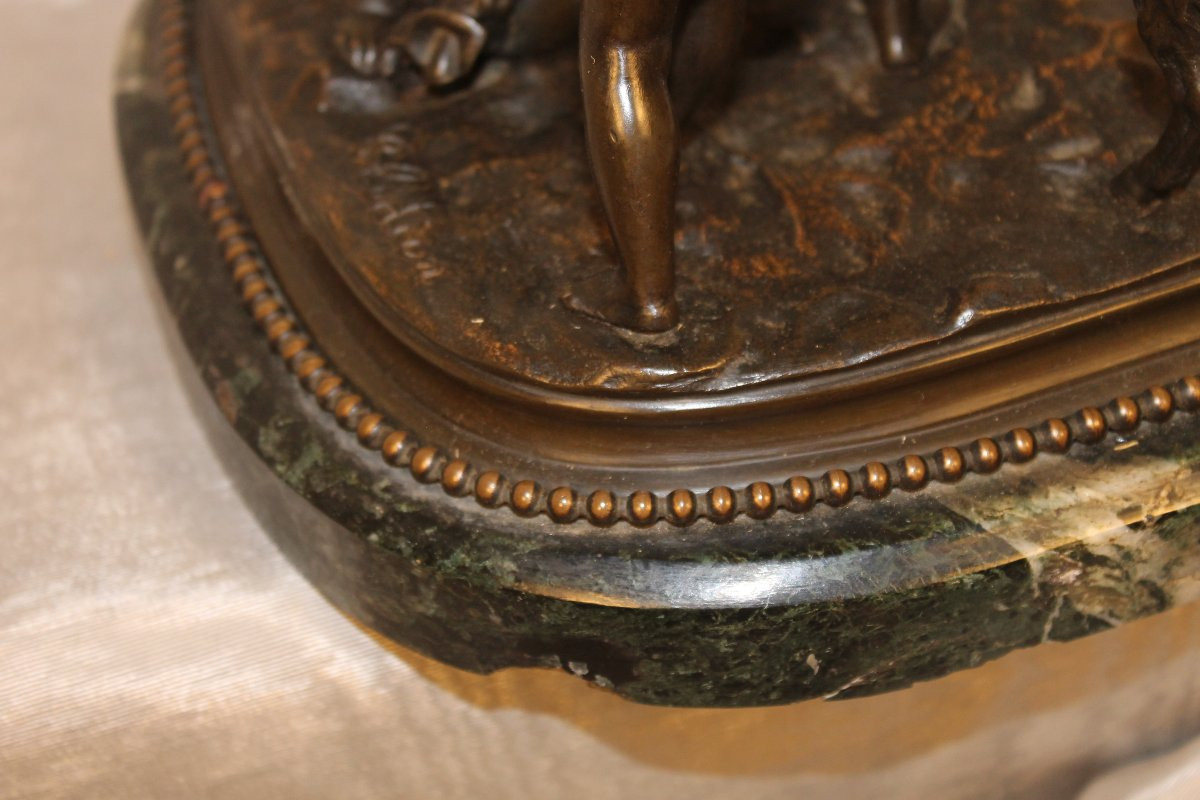 Bronze Group On Marble Base Sculpture By Clodion Putti Or Children And The Goat-photo-3