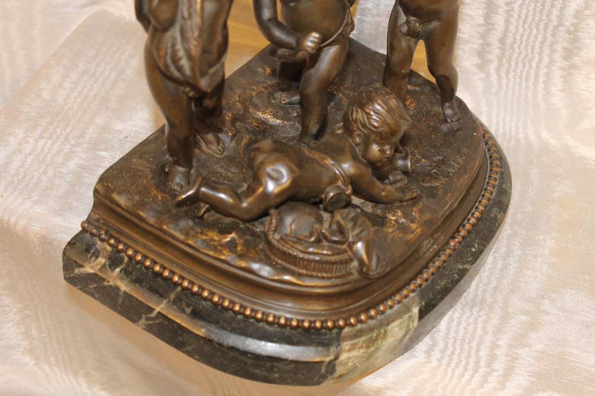 Bronze Group On Marble Base Sculpture By Clodion Putti Or Children And The Goat-photo-6