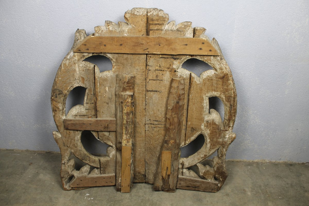Boiserie en bois doré sculpté armoiries - blason polychrome époque Louis XIV - 17ème -photo-7