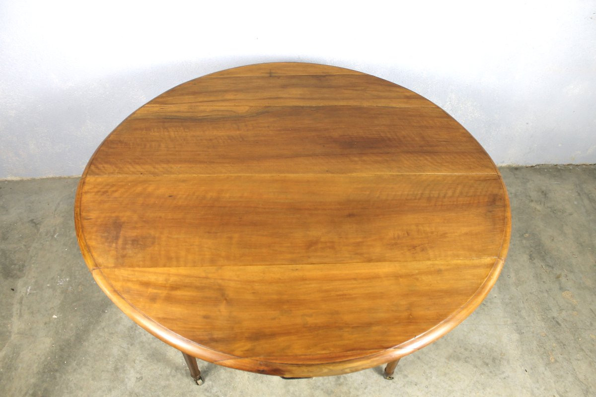 Round Table With Shutters, 6 Legs In Solid Blond Walnut With 2 Extensions, Louis XVI Style, 19th Century.-photo-3