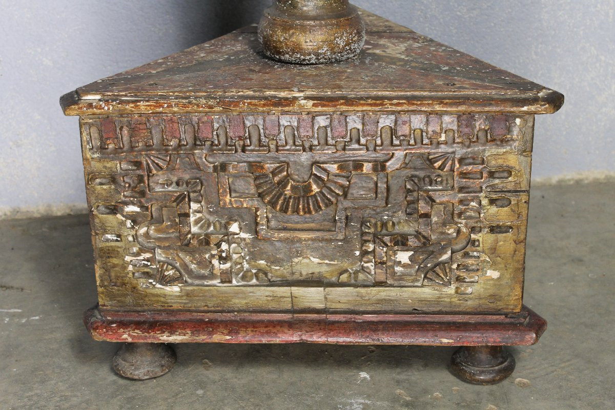 Grand pique cierge en bois doré sculpté  polychrome style Louis XIV époque 19ème h : 155 cm-photo-4
