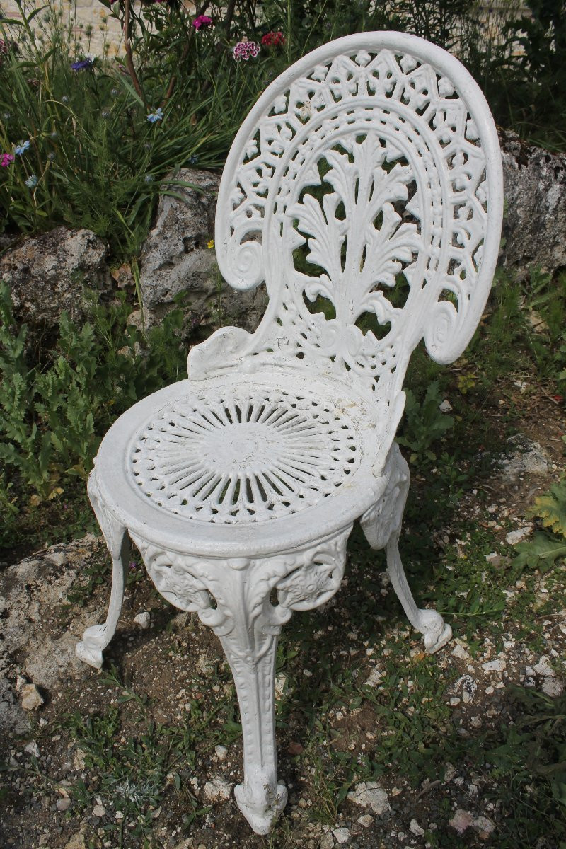 Salon de jardin style Art Nouveau en fonte d'aluminium peint en blanc époque 20ème-photo-3
