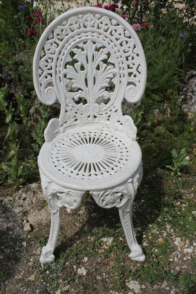 Salon de jardin style Art Nouveau en fonte d'aluminium peint en blanc époque 20ème-photo-4