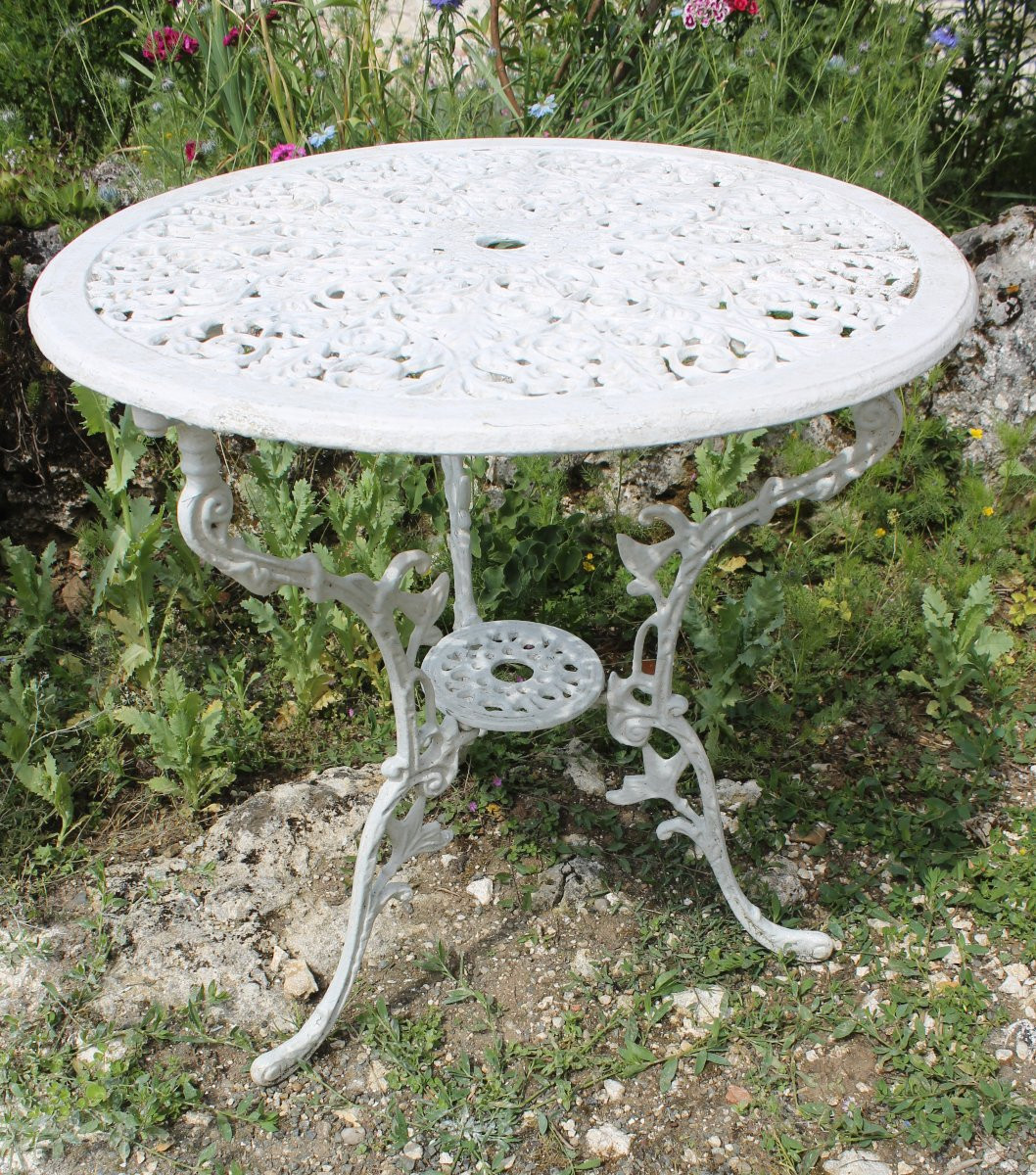 Salon de jardin style Art Nouveau en fonte d'aluminium peint en blanc époque 20ème-photo-2