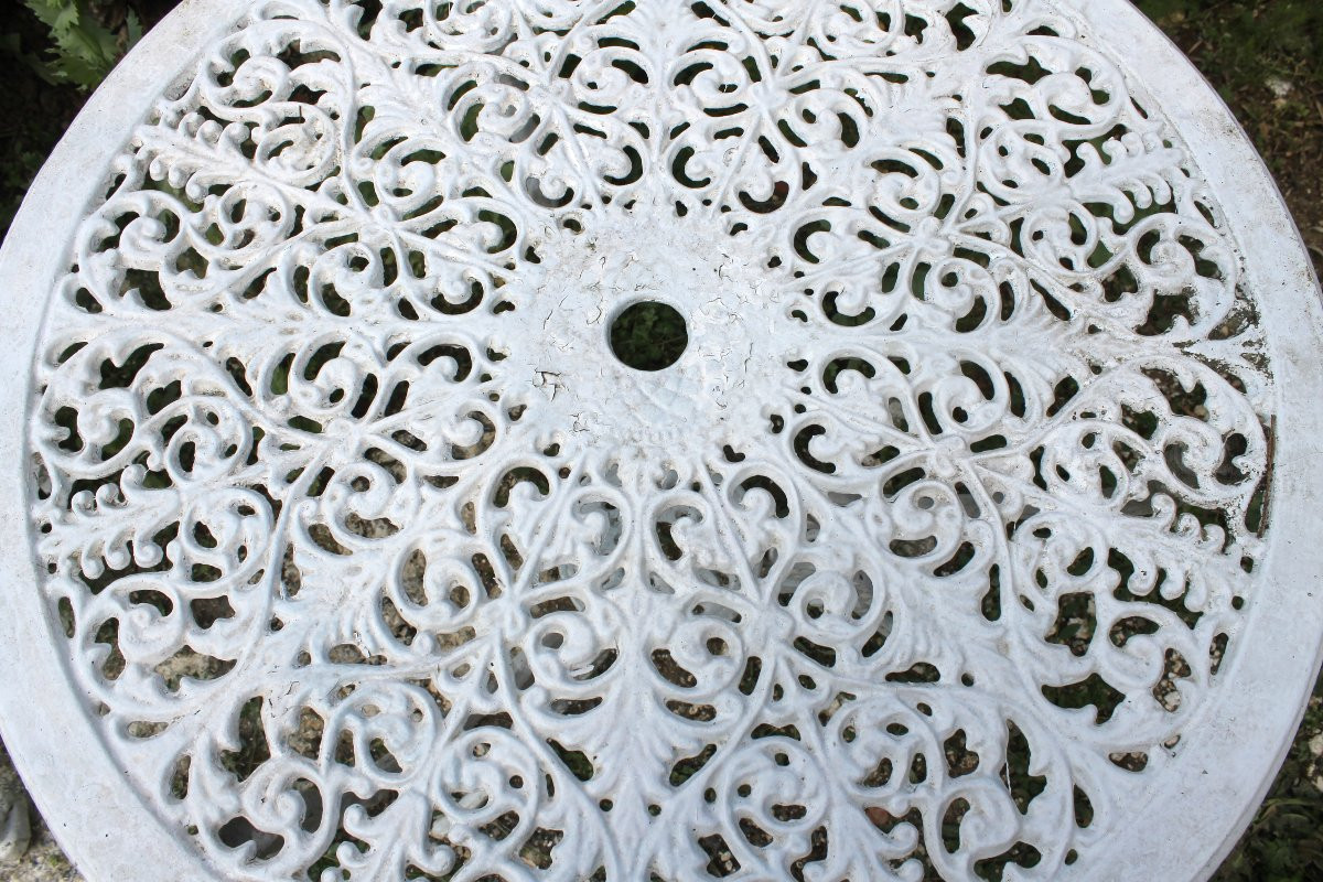 Salon de jardin style Art Nouveau en fonte d'aluminium peint en blanc époque 20ème-photo-4