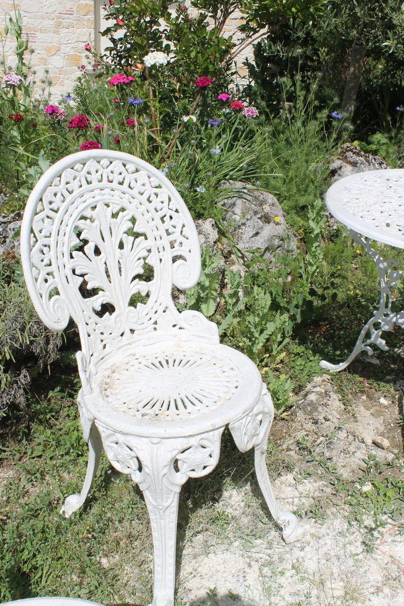 Salon de jardin style Art Nouveau en fonte d'aluminium peint en blanc époque 20ème-photo-7