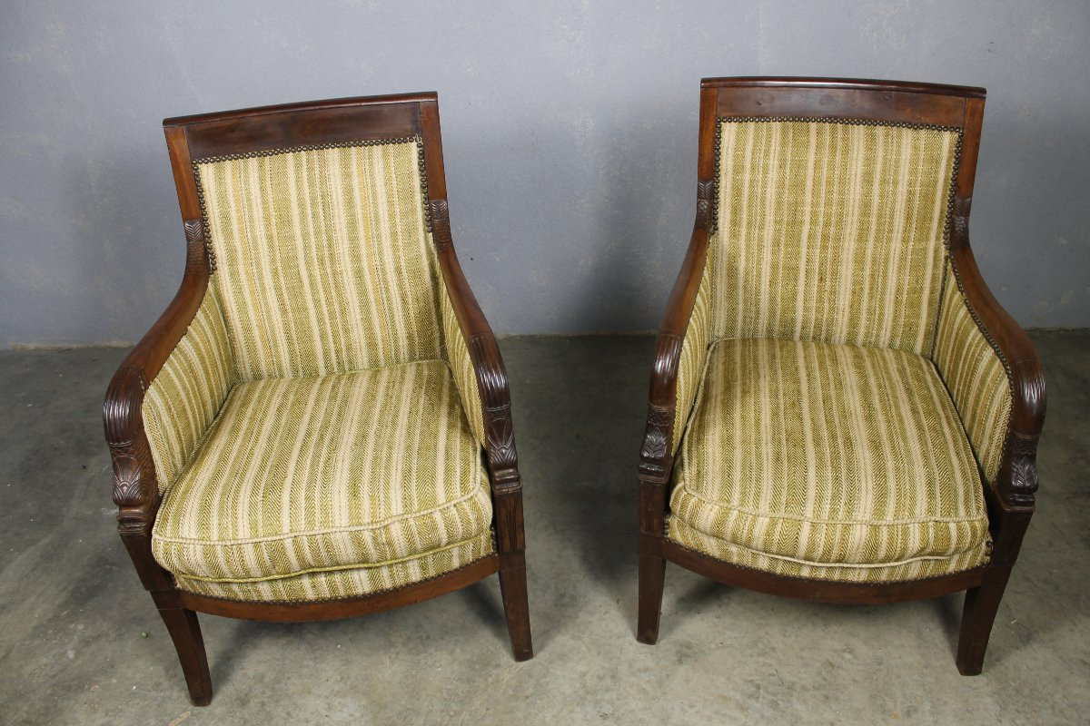 Pair Of Fruitwood Bergères 19th Century Empire Period-photo-2