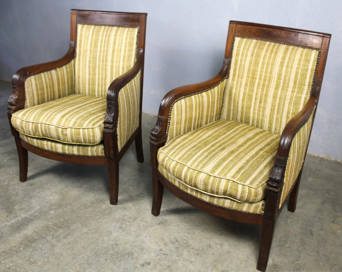 Pair Of Fruitwood Bergères 19th Century Empire Period-photo-3