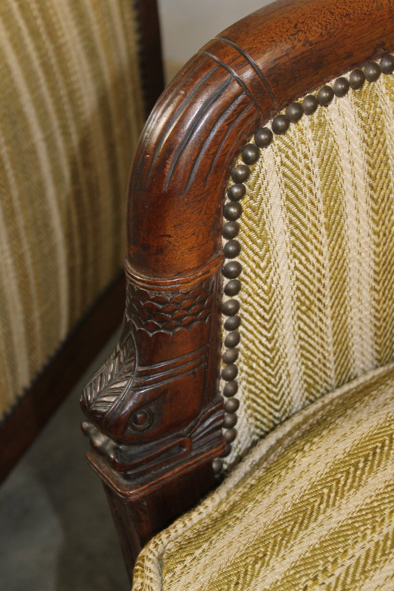 Pair Of Fruitwood Bergères 19th Century Empire Period-photo-2