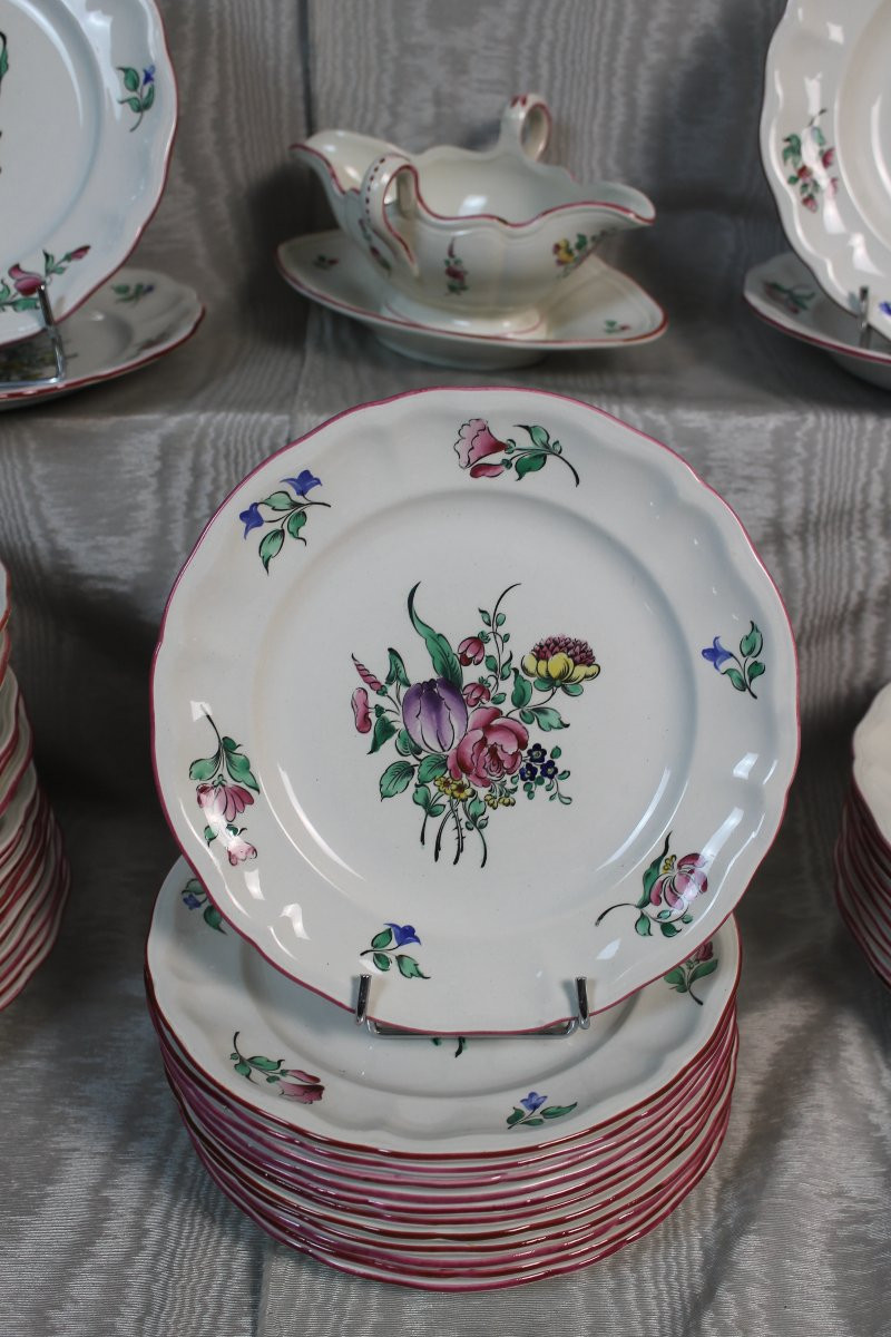 Lunéville Earthenware Dinner Service, Reverbère Décor, 20th Century-photo-3