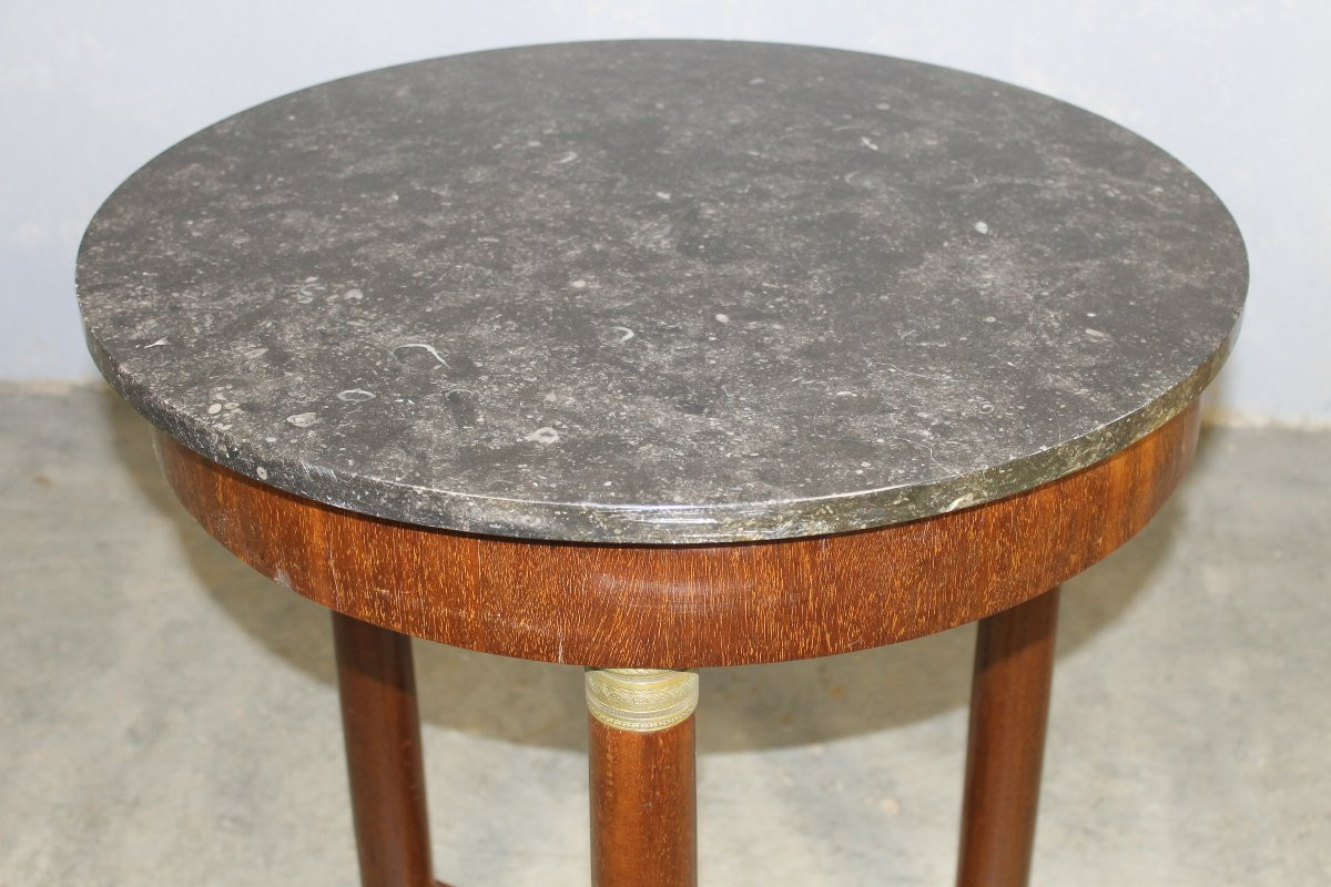 Guéridon de style Empire en acajou et bronze avec dessus marbre noir époque 19ème-photo-2