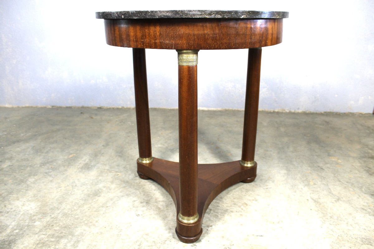 Guéridon de style Empire en acajou et bronze avec dessus marbre noir époque 19ème-photo-1