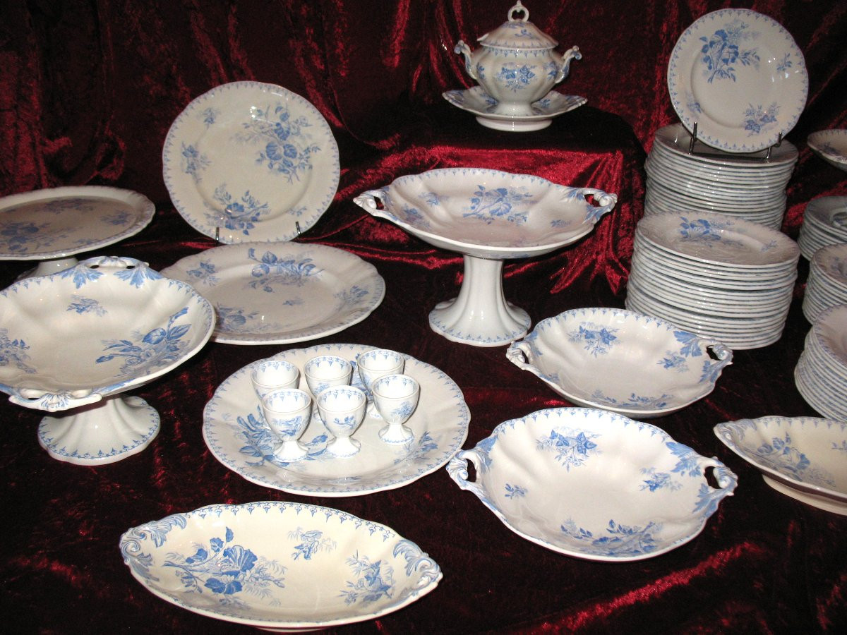 Sarreguemines Earthenware Dinner Service With Flore Décor 107 Pieces 19th Century-photo-2