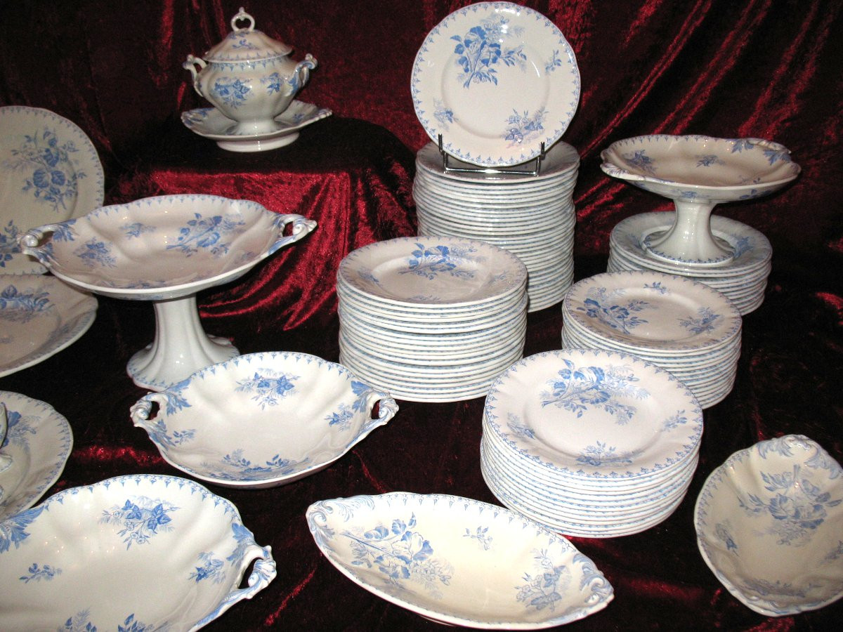 Sarreguemines Earthenware Dinner Service With Flore Décor 107 Pieces 19th Century-photo-3