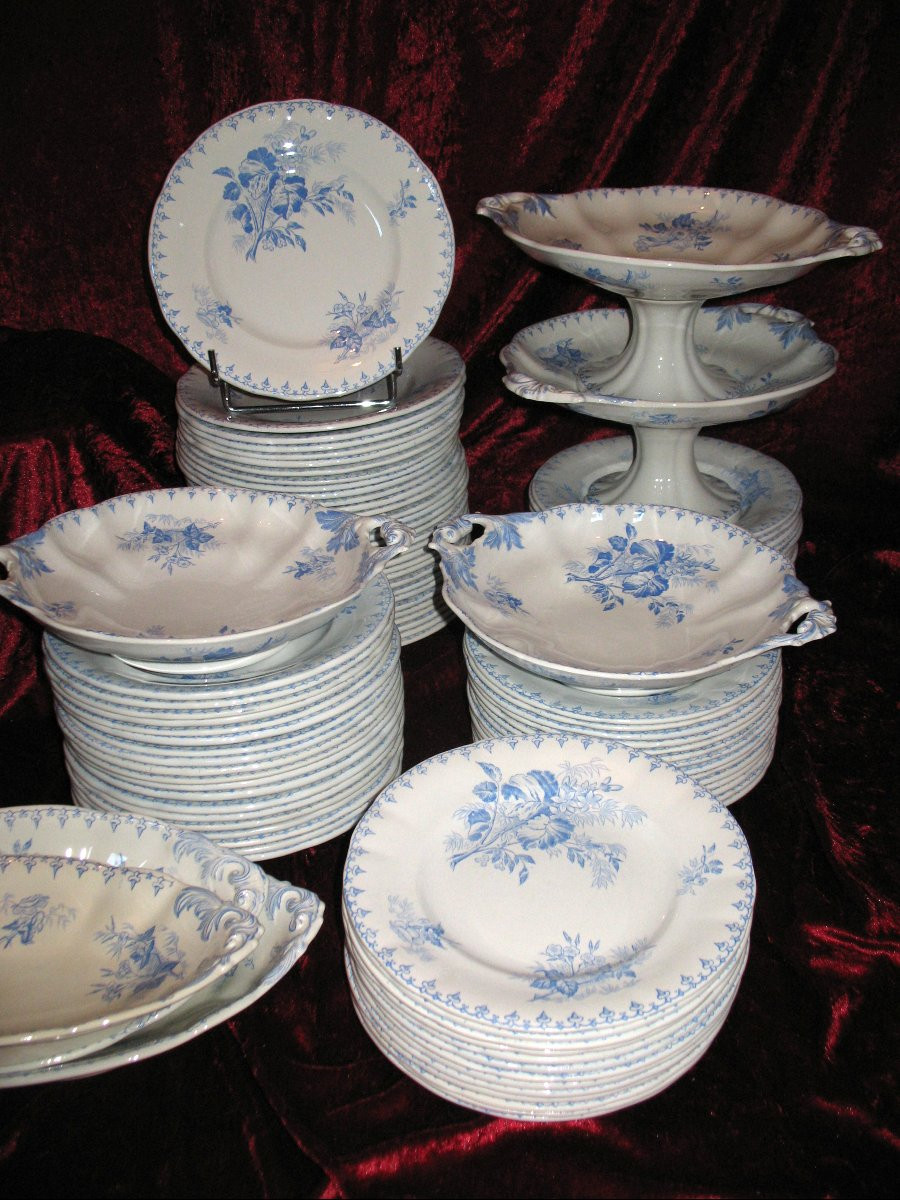 Sarreguemines Earthenware Dinner Service With Flore Décor 107 Pieces 19th Century-photo-5