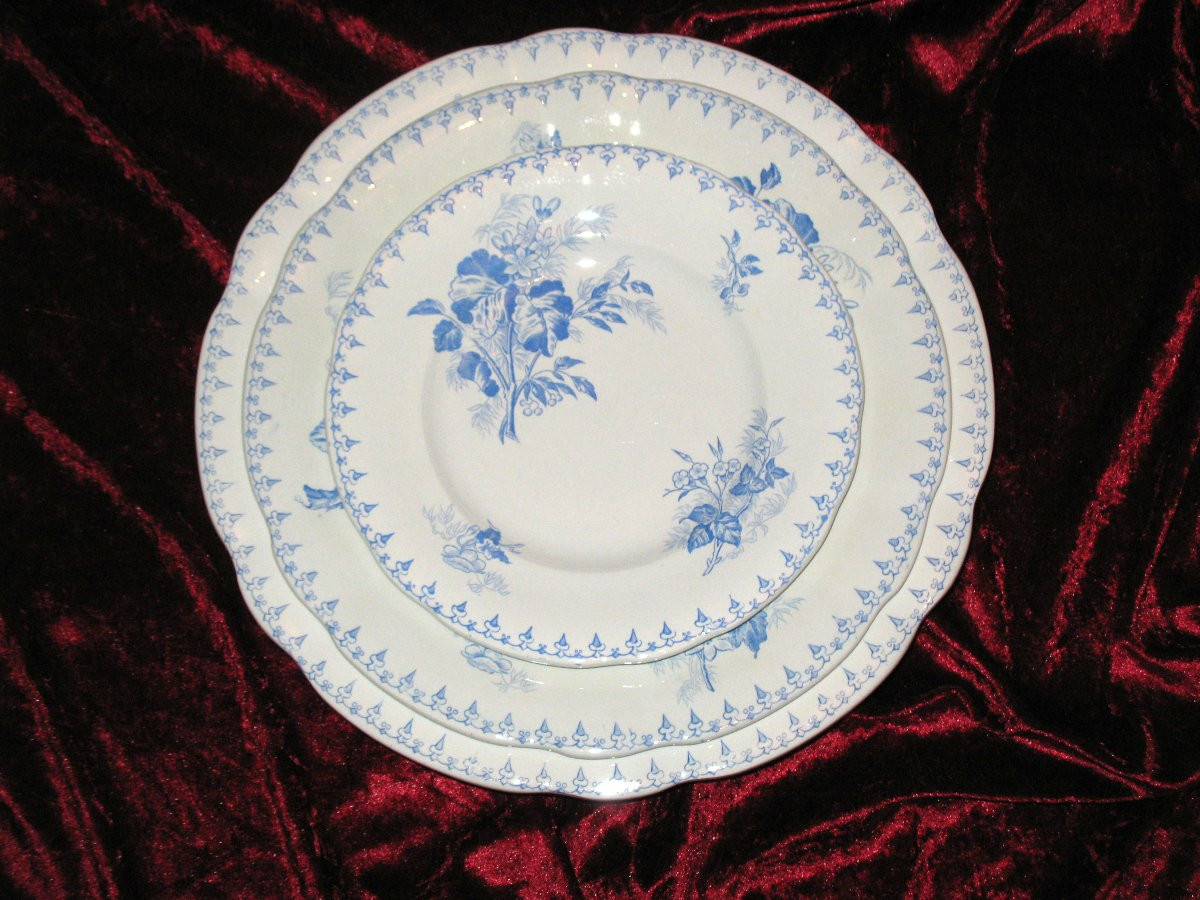Sarreguemines Earthenware Dinner Service With Flore Décor 107 Pieces 19th Century-photo-8