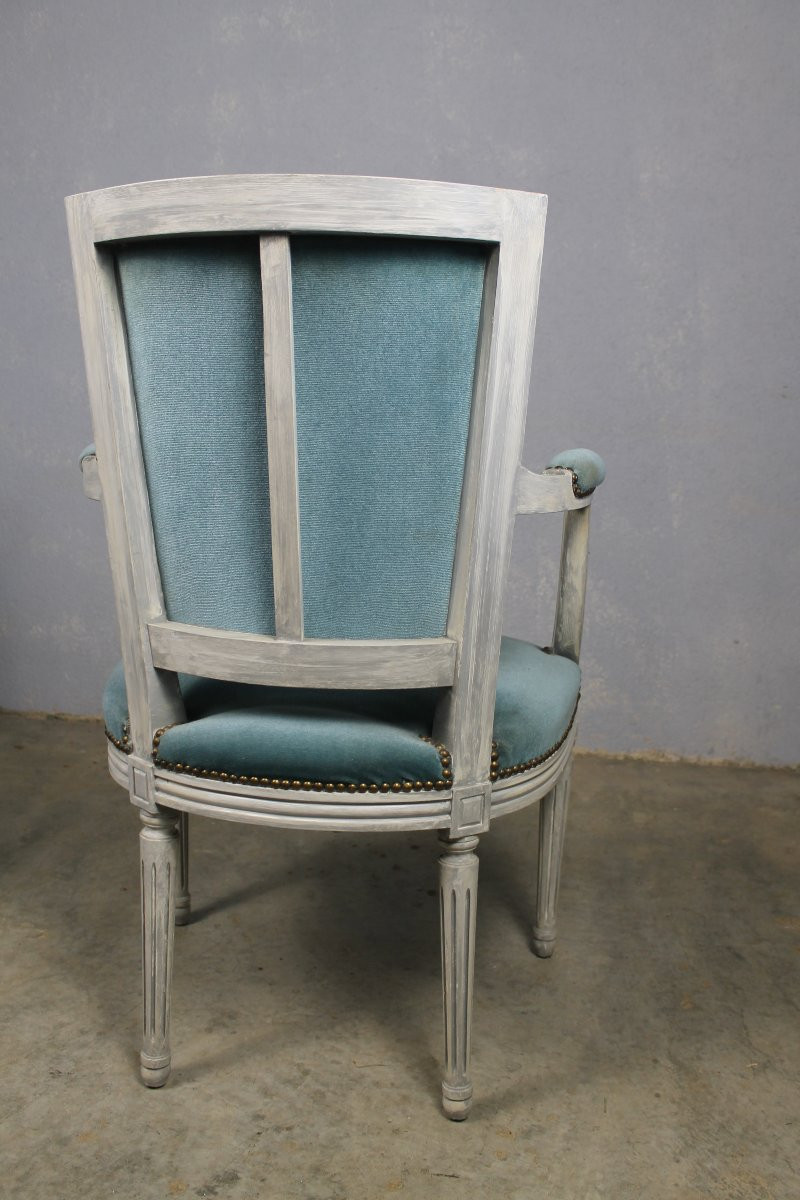 Paire de fauteuils en hêtre rechampi de style Louis XVI époque 20ème-photo-3