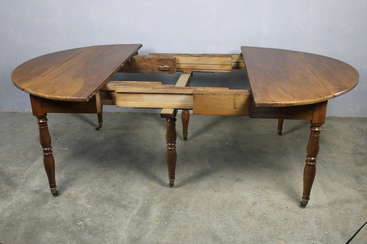 Table de salle à manger à abattants en noyer massif à 6 pieds Jacob époque Restauration 19ème-photo-1