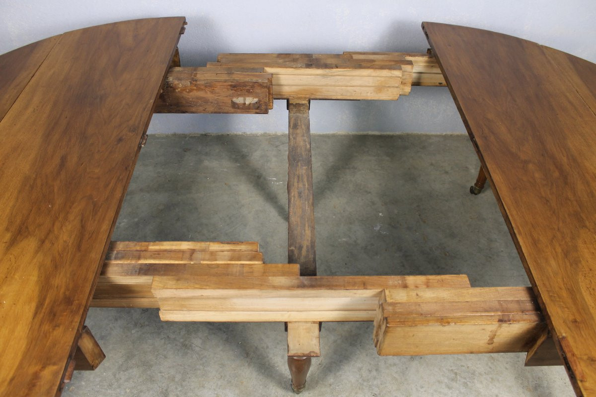 Table de salle à manger à abattants en noyer massif à 6 pieds Jacob époque Restauration 19ème-photo-2