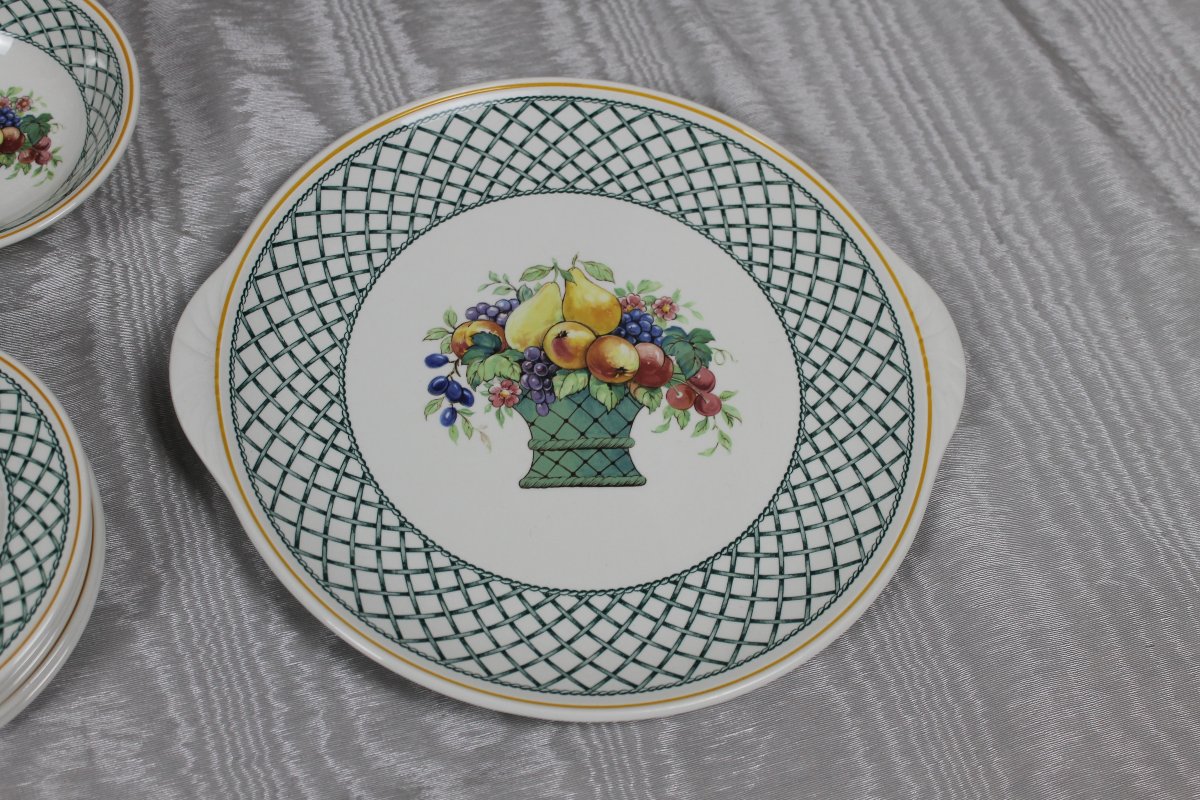 Villeroy Et Boch Earthenware Dinner Service With Basket Décor And Fruit From The 20th Century-photo-5