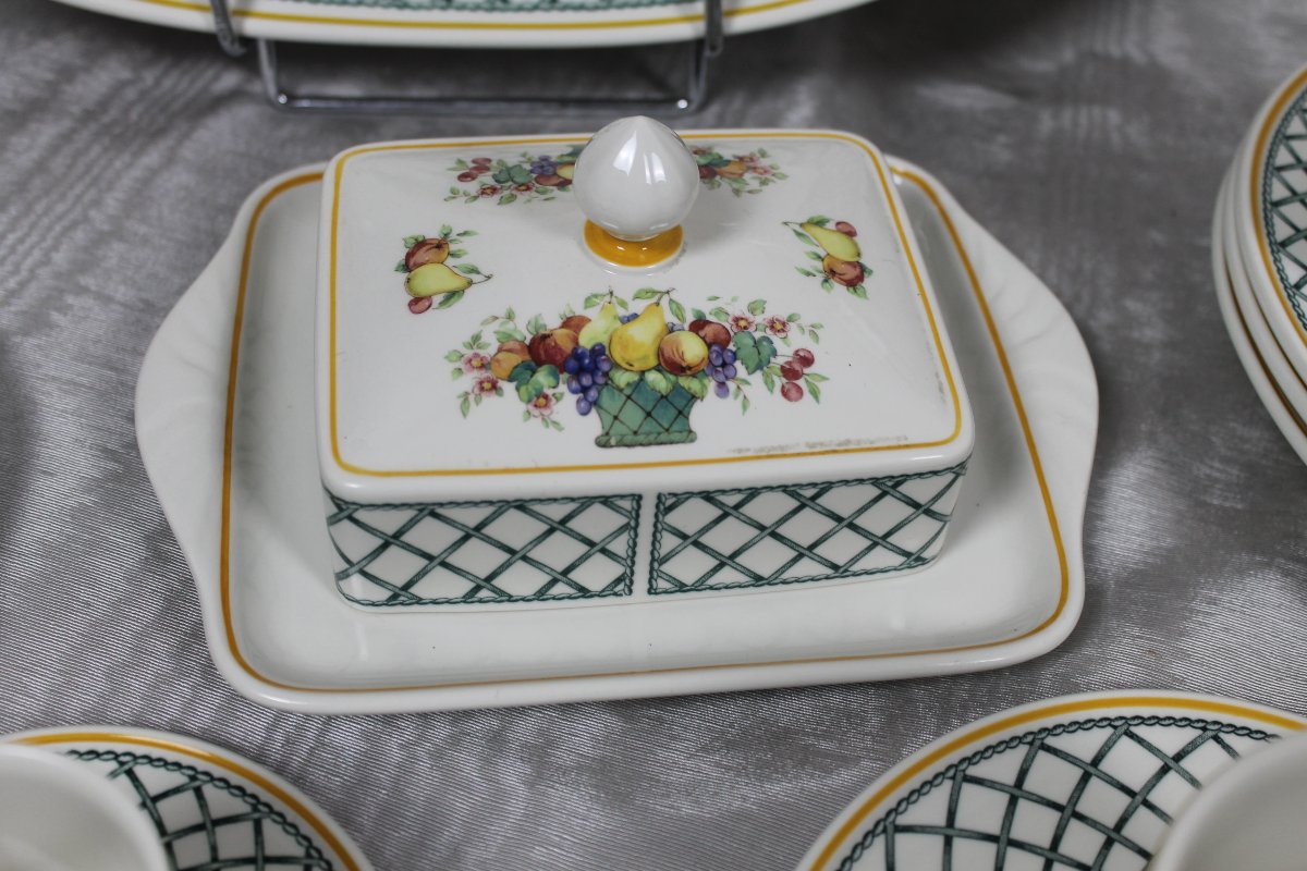 Villeroy Et Boch Earthenware Dinner Service With Basket Décor And Fruit From The 20th Century-photo-7