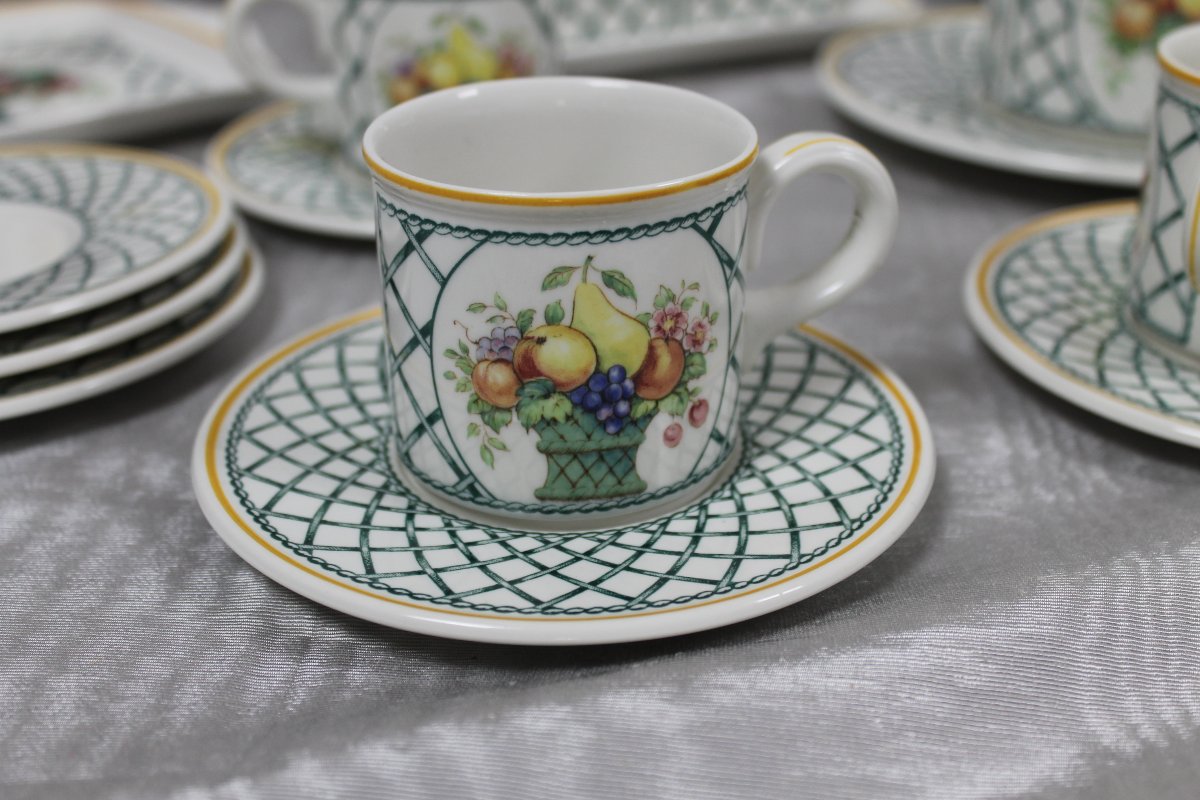 Villeroy Et Boch Earthenware Dinner Service With Basket Décor And Fruit From The 20th Century-photo-8