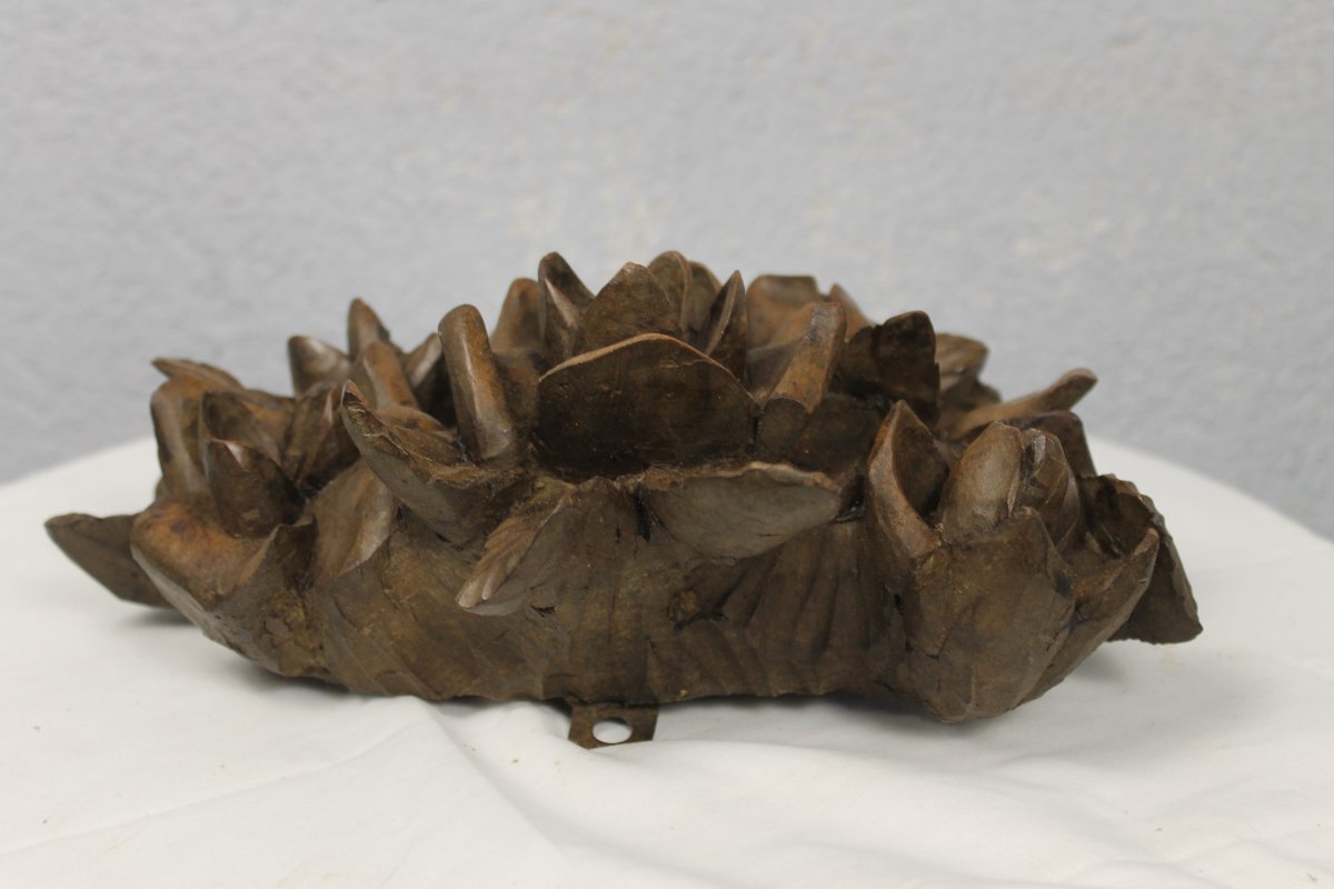 Carved Wood Decorated With A Bouquet Of Roses In A Basket, Mid-19th Century-photo-4