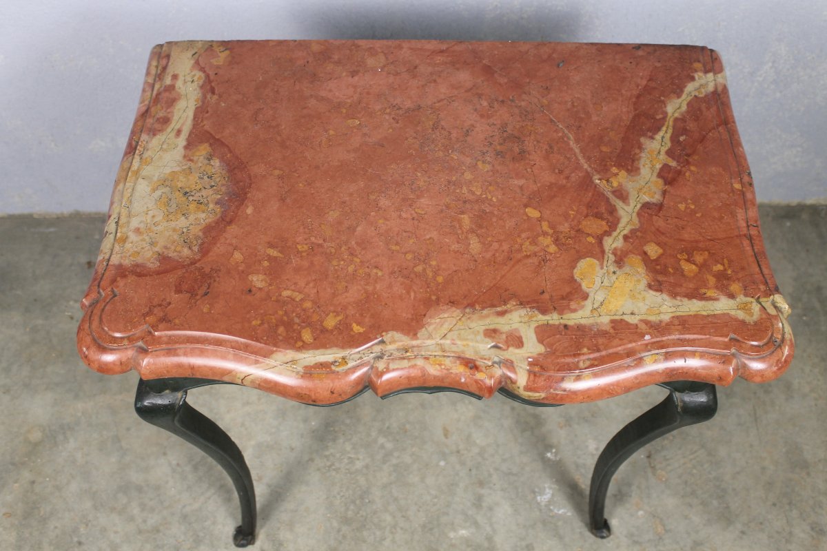 Console époque Louis XV avec façade arbalète et dessus en marbre des Pyrénées époque 18ème-photo-4