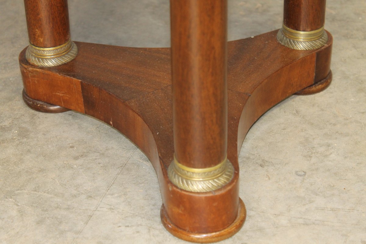 Petit guéridon de style Empire en acajou et bronze avec dessus marbre noir époque 19ème -photo-4