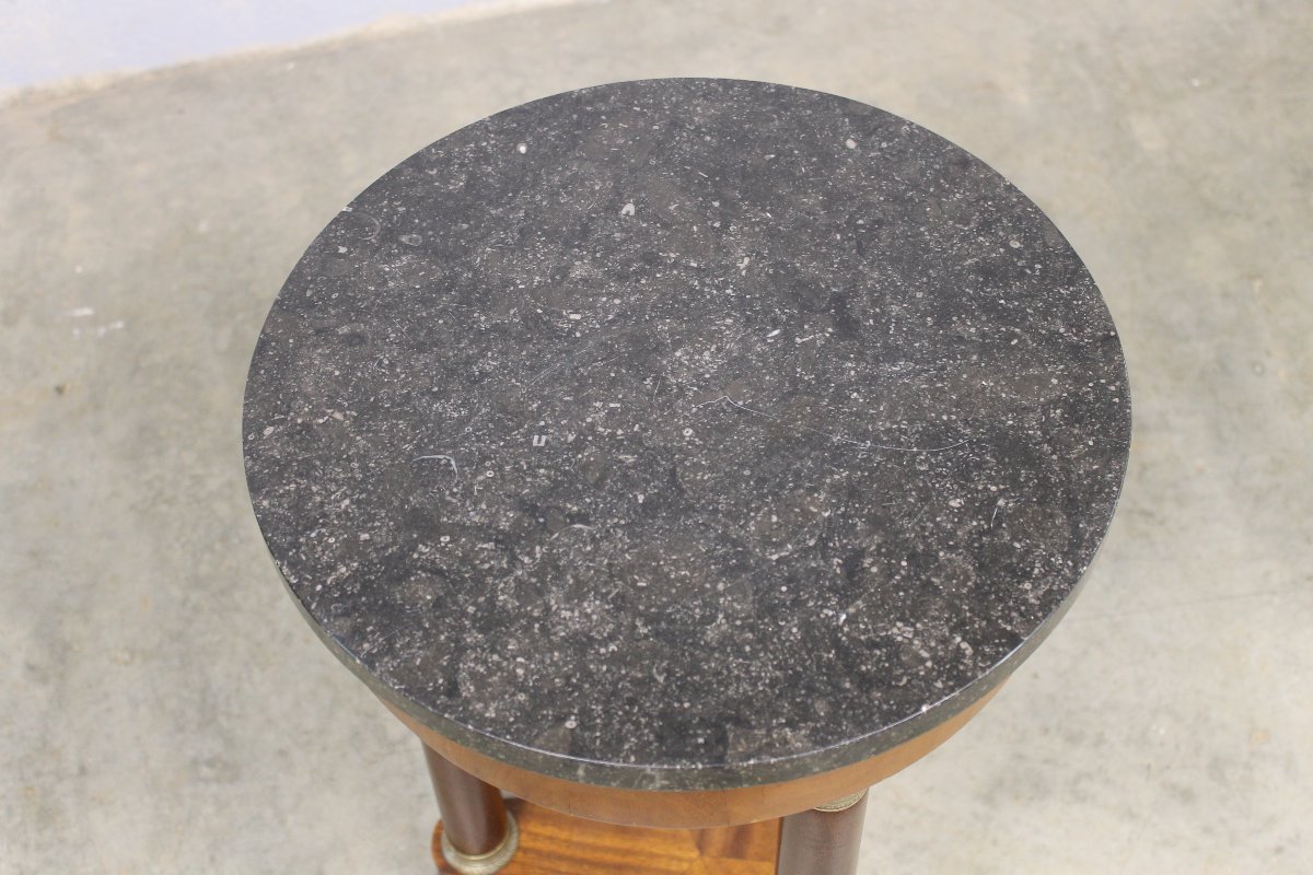 Petit guéridon de style Empire en acajou et bronze avec dessus marbre noir époque 19ème -photo-1