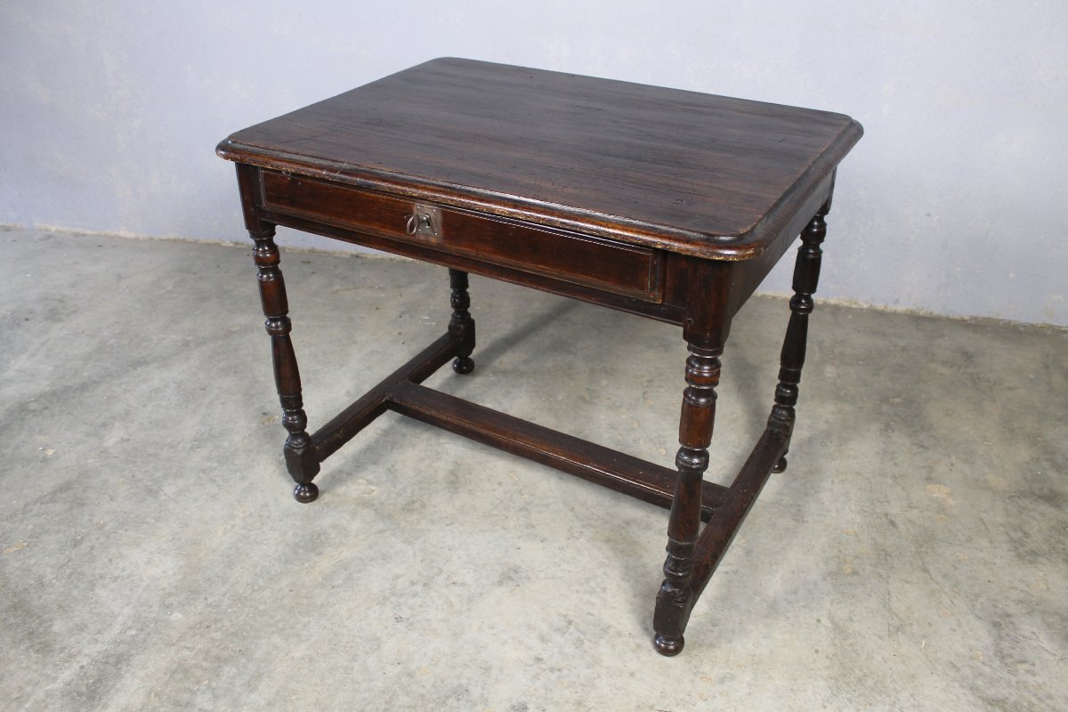 Table à écrire bureau Louis XIV en bois fruitier avec 1 tiroir époque 18ème-photo-4